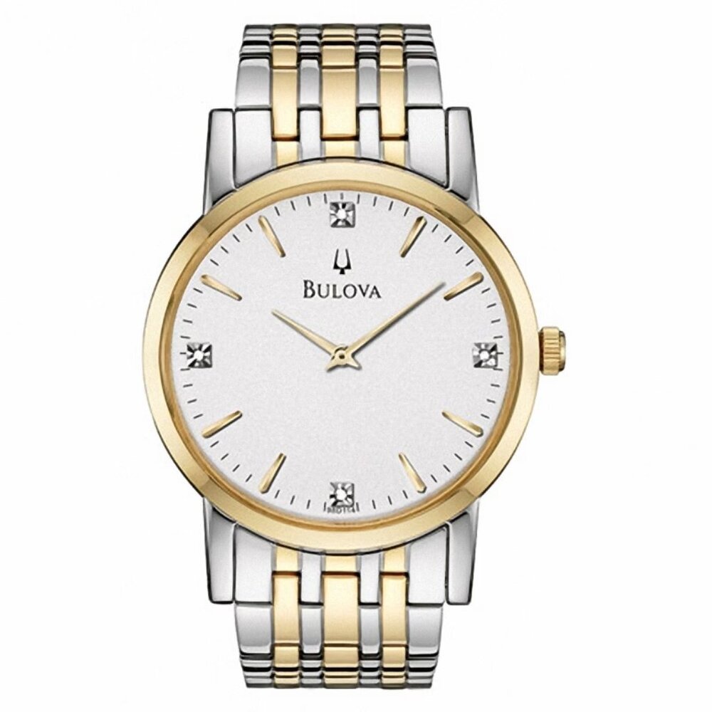 Bulova Diamond Accent Two-Tone Watch with White Dial (Model: 98D114)